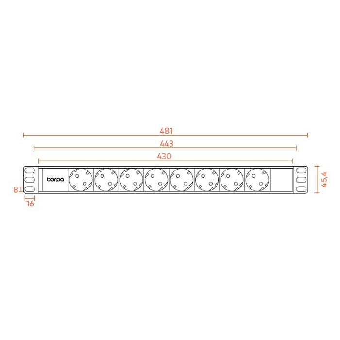 PDU 19" - 8 x Type F/Schuko Outlets, 16A/250V/3500W, Black - 1,8m 3Gx1,5 with Uni-Schuko (M) PDU 19" - 8 x Type F/Schuko Outlets, 16A/250V/3500W, Black - 1,8m 3Gx1,5 with Uni-Schuko (M)