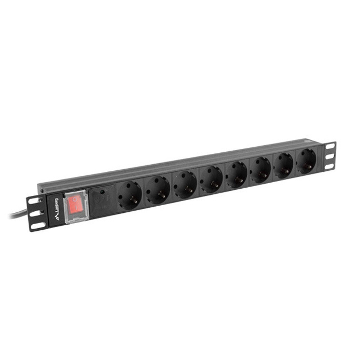 PDU 19" - 8 x Type F/Schuko Outlets, 16A/250V, Switch, Black - 2m with Uni-Schuko (M) PDU 19" - 8 x Type F/Schuko Outlets, 16A/250V, Switch, Black - 2m with Uni-Schuko (M)