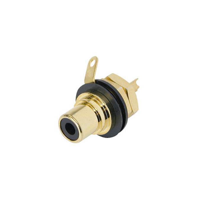 Phono jack (Cinch/RCA) chassis connector, gold plated cts, isolation washer - Black Phono jack (Cinch/RCA) chassis connector, gold plated cts, isolation washer - Black