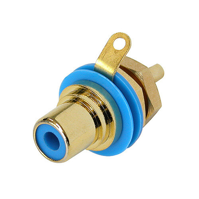 Phono jack (Cinch/RCA) chassis connector, gold plated cts, isolation washer - Blue Phono jack (Cinch/RCA) chassis connector, gold plated cts, isolation washer - Blue