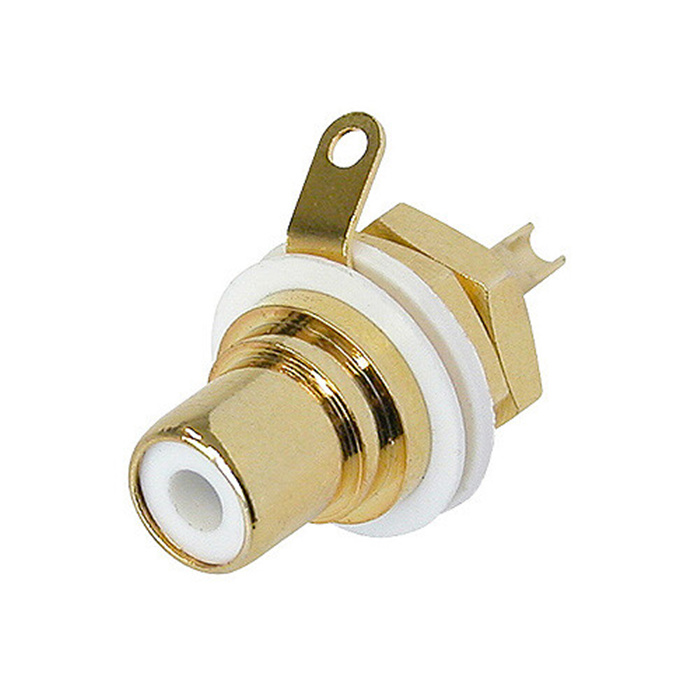 Phono jack (Cinch/RCA) chassis connector, gold plated cts, isolation washer - White Phono jack (Cinch/RCA) chassis connector, gold plated cts, isolation washer - White
