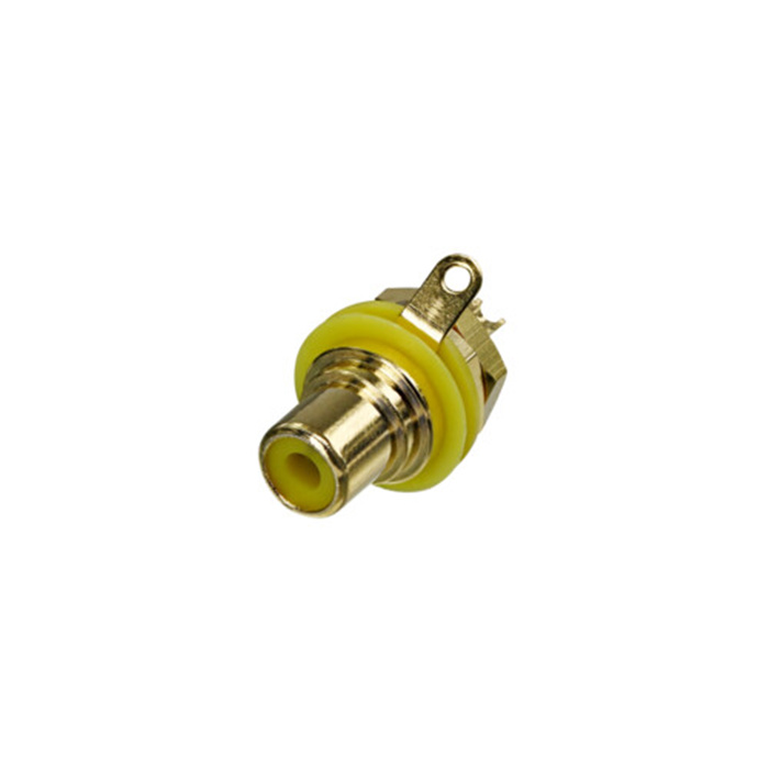 Phono jack (Cinch/RCA) chassis connector, gold plated cts, isolation washer - Yellow Phono jack (Cinch/RCA) chassis connector, gold plated cts, isolation washer - Yellow