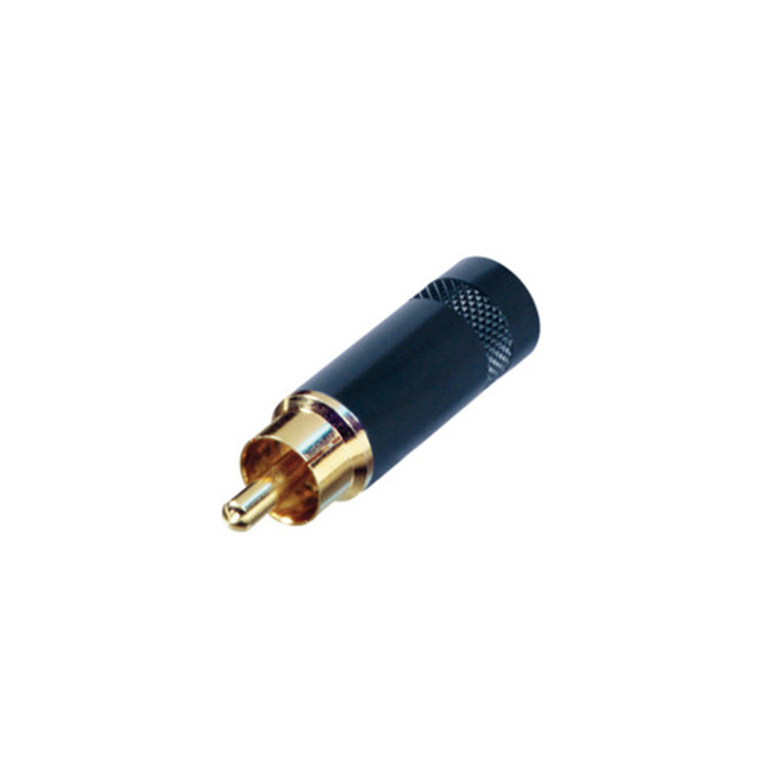 Phono plug (Cinch/RCA) black plated shell & gold plated contacts (OD up to 7.2 mm) Phono plug (Cinch/RCA) black plated shell & gold plated contacts (OD up to 7.2 mm)