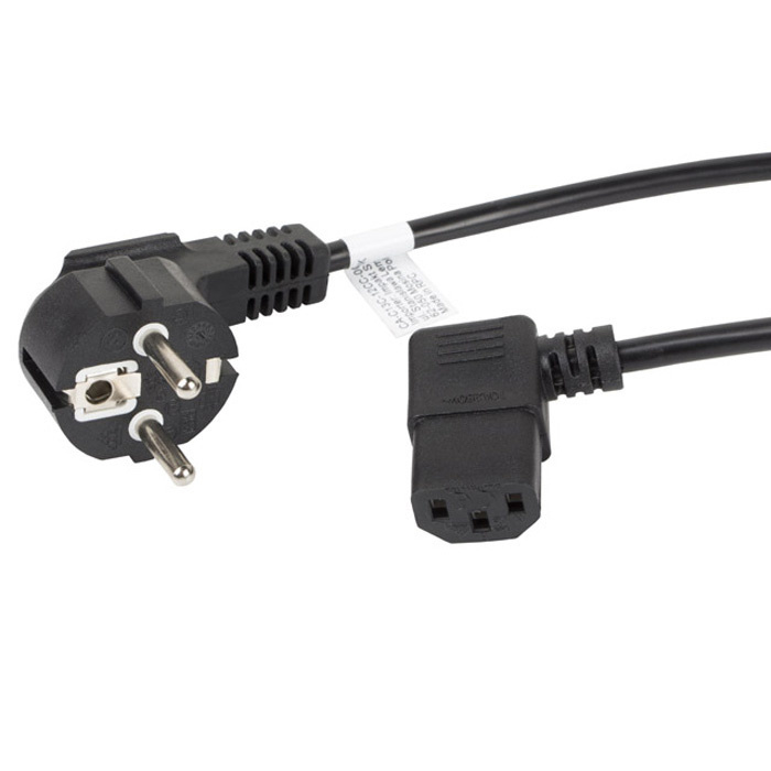 Power cable - Angled schuko (CEE 7/7) male - Angled IEC 320 C13, 3 x 0.75 mm², 10A, PVC, Black- 1,8m Power cable - Angled schuko (CEE 7/7) male - Angled IEC 320 C13, 3 x 0.75 mm², 10A, PVC, Black- 1,8m