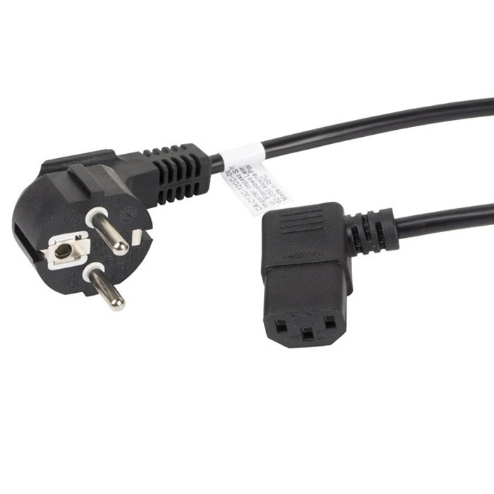 Power cable - Angled schuko (CEE 7/7) male - Angled IEC 320 C13, 3 x 1 mm², 10A, PVC, Black - 3m Power cable - Angled schuko (CEE 7/7) male - Angled IEC 320 C13, 3 x 1 mm², 10A, PVC, Black - 3m