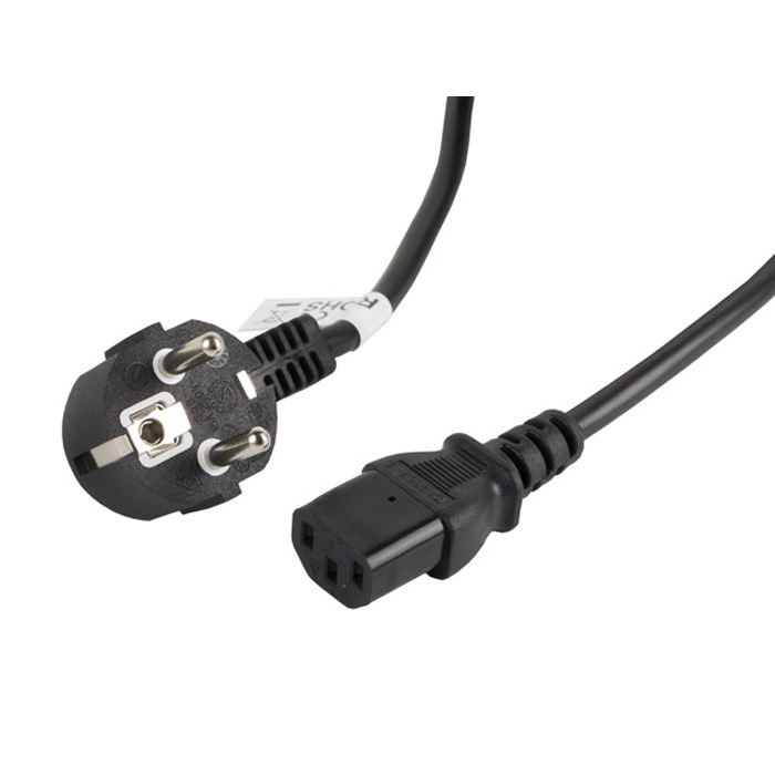 Power cable - Angled schuko (CEE 7/7) male - IEC 320 C13, 3 x 1 mm², 10A, PVC, Black - 3m Power cable - Angled schuko (CEE 7/7) male - IEC 320 C13, 3 x 1 mm², 10A, PVC, Black - 3m