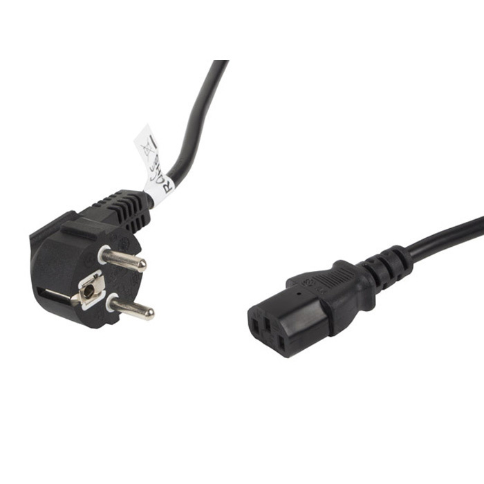 Power cable - Angled schuko (CEE 7/7) male - IEC 320 C13, 3 x 1 mm², 10A, PVC, Black - 5m Power cable - Angled schuko (CEE 7/7) male - IEC 320 C13, 3 x 1 mm², 10A, PVC, Black - 5m
