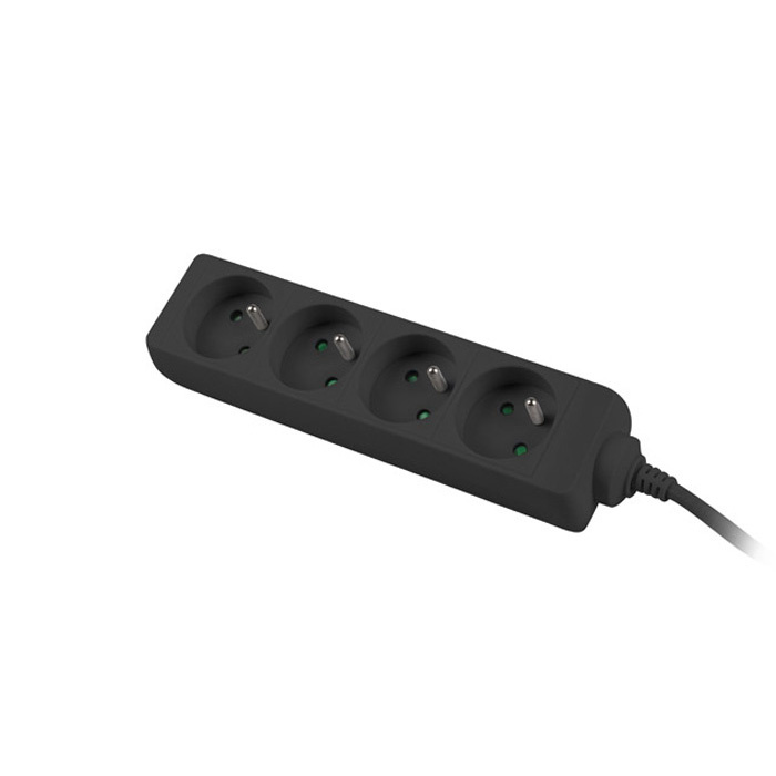 Power Strip 4 x Type E/French Outlets, 10A/250V, Black - 1,5m with Uni-Schuko (M) Power Strip 4 x Type E/French Outlets, 10A/250V, Black - 1,5m with Uni-Schuko (M)