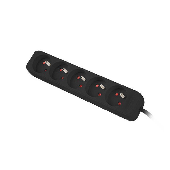 Power Strip 5 x Type E/French Outlets, 10A/250V, Black - 1,5m with Uni-Schuko (M) Power Strip 5 x Type E/French Outlets, 10A/250V, Black - 1,5m with Uni-Schuko (M)