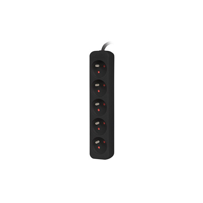 Power Strip 5 x Type E/French Outlets, 10A/250V, Black - 1m with IEC C14 (M) Power Strip 5 x Type E/French Outlets, 10A/250V, Black - 1m with IEC C14 (M)