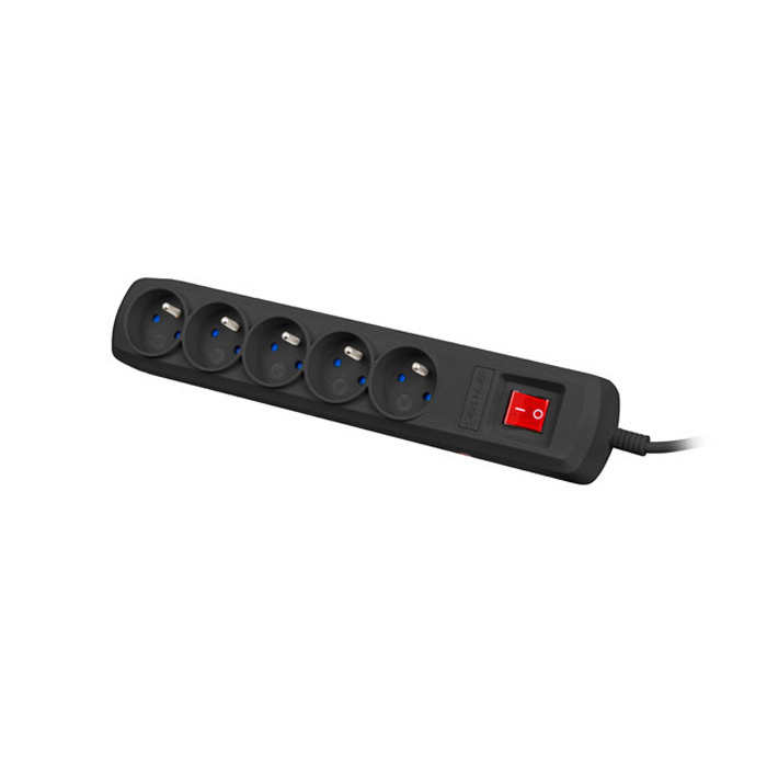 Power Strip (switch & surge protector) 5 x Type E/French, 10A/250V, Black - 1,5m with Uni-Schuko (M) Power Strip (switch & surge protector) 5 x Type E/French, 10A/250V, Black - 1,5m with Uni-Schuko (M)