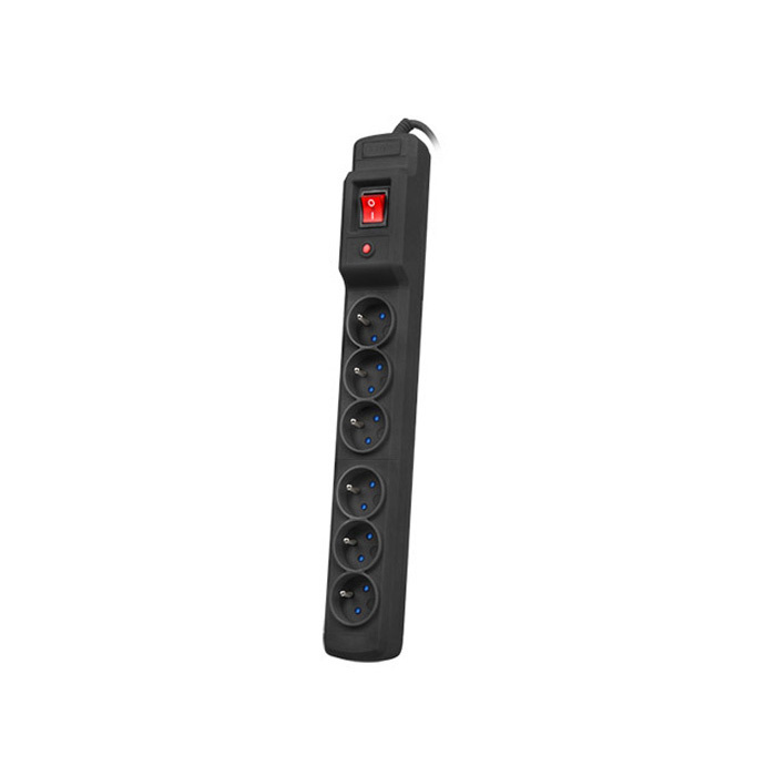 Power Strip (switch & surge protector) 6 x Type E/French, 10A/250V, Black - 10m with Uni-Schuko (M) Power Strip (switch & surge protector) 6 x Type E/French, 10A/250V, Black - 10m with Uni-Schuko (M)