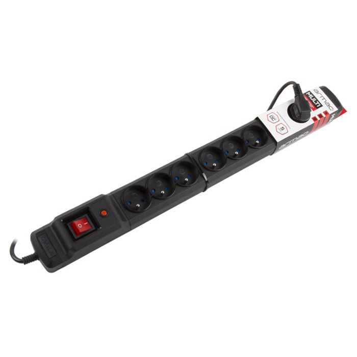 Power Strip (switch & surge protector) 9 x Type E/French, 10A/250V, Black - 1,5m with Uni-Schuko (M) Power Strip (switch & surge protector) 9 x Type E/French, 10A/250V, Black - 1,5m with Uni-Schuko (M)