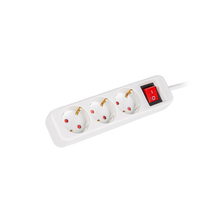 Power Strip with circuit breaker 3x (Type F/Schuko (F)) 10A/250V WHITE - 1.5M Uni-Schuko (M) Power Strip with circuit breaker 3x (Type F/Schuko (F)) 10A/250V WHITE - 1.5M Uni-Schuko (M)