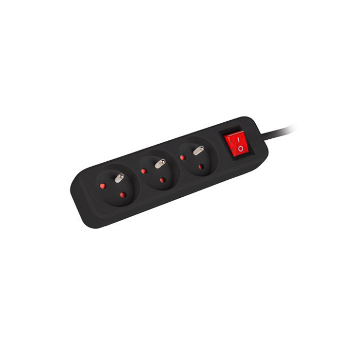 Power Strip with switch, 3 x Type E/French Outlets, 10A/250V, Black - 1,5m with Uni-Schuko (M) Power Strip with switch, 3 x Type E/French Outlets, 10A/250V, Black - 1,5m with Uni-Schuko (M)
