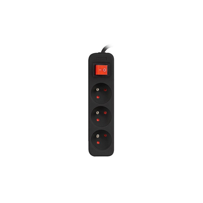 Power Strip with switch, 3 x Type E/French Outlets, 10A/250V, Black - 3m with Uni-Schuko (M) Power Strip with switch, 3 x Type E/French Outlets, 10A/250V, Black - 3m with Uni-Schuko (M)