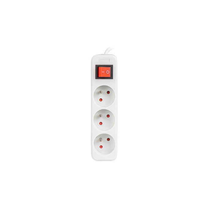 Power Strip with switch, 3 x Type E/French Outlets, 10A/250V, White - 1,5m with Uni-Schuko (M) Power Strip with switch, 3 x Type E/French Outlets, 10A/250V, White - 1,5m with Uni-Schuko (M)