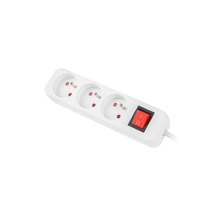 Power Strip with switch, 3 x Type E/French Outlets, 10A/250V, White - 3m with Uni-Schuko (M) Power Strip with switch, 3 x Type E/French Outlets, 10A/250V, White - 3m with Uni-Schuko (M)