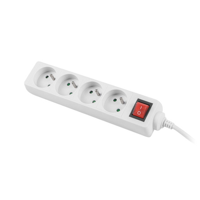 Power Strip with switch, 4 x Type E/French Outlets, 10A/250V, White - 1,5m with Uni-Schuko (M) Power Strip with switch, 4 x Type E/French Outlets, 10A/250V, White - 1,5m with Uni-Schuko (M)