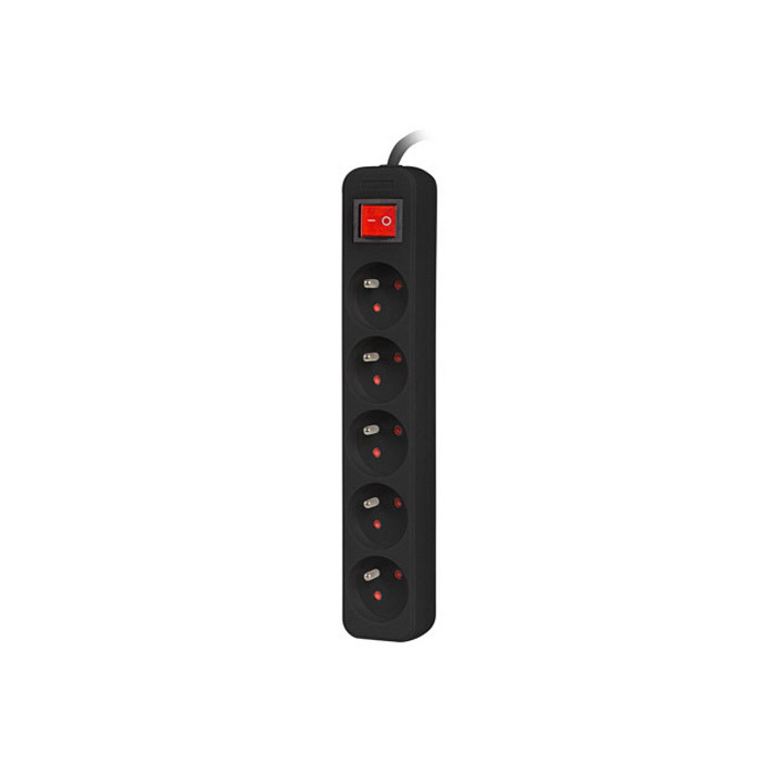 Power Strip with switch, 5 x Type E/French Outlets, 10A/250V, Black - 3m with Uni-Schuko (M) Power Strip with switch, 5 x Type E/French Outlets, 10A/250V, Black - 3m with Uni-Schuko (M)