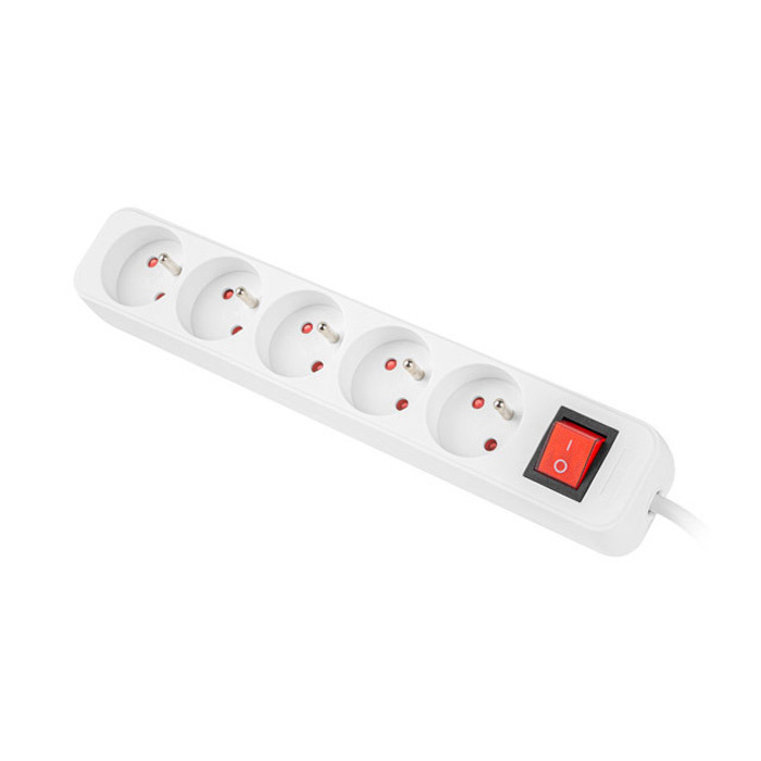 Power Strip with switch, 5 x Type E/French Outlets, 10A/250V, White - 3m with Uni-Schuko (M) Power Strip with switch, 5 x Type E/French Outlets, 10A/250V, White - 3m with Uni-Schuko (M)