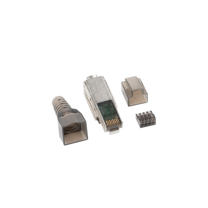 Robust RJ45 CAT6A FTP Plug (AWG 22-26,,Ø 6-9mm), Silver (Toolless) Robust RJ45 CAT6A FTP Plug (AWG 22-26,,Ø 6-9mm), Silver (Toolless)