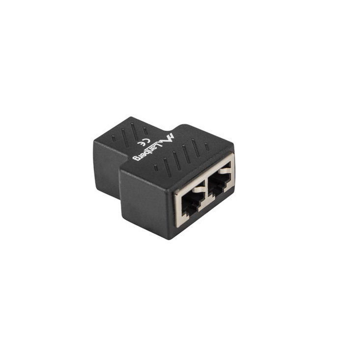 Split Coupler/Adapter RJ45 -> 2 x RJ45, Shielded, Black Split Coupler/Adapter RJ45 -> 2 x RJ45, Shielded, Black