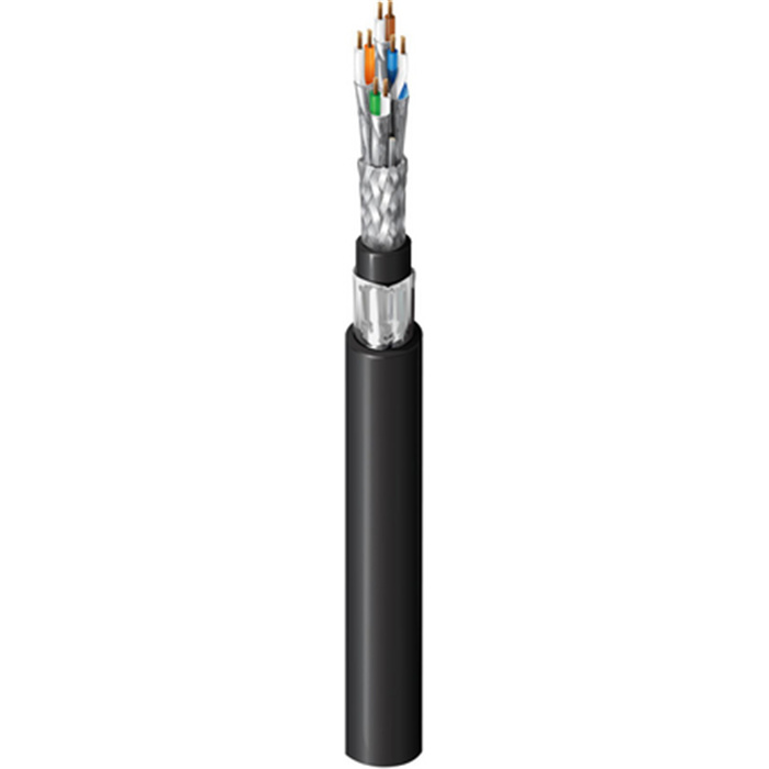 Tactical Flexible Cat 6A (S/FTP, 4 Unbonded Pairs, AWG24) PVC Upjacketed, Ø 8,7mm, Black Tactical Flexible Cat 6A (S/FTP, 4 Unbonded Pairs, AWG24) PVC Upjacketed, Ø 8,7mm, Black