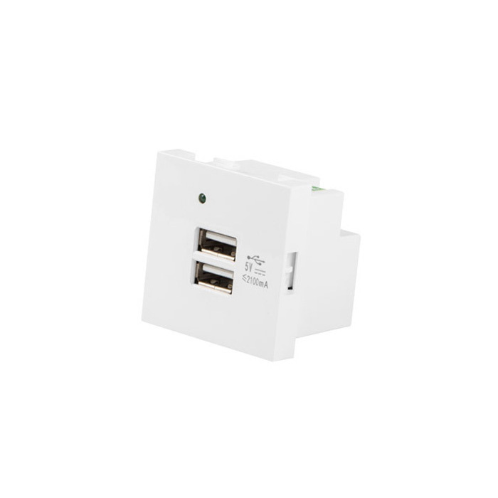 Wall Faceplate (45x45mm) with 2 USB-A (USB 2.1A) sockets (250V-5V) - White Wall Faceplate (45x45mm) with 2 USB-A (USB 2.1A) sockets (250V-5V) - White