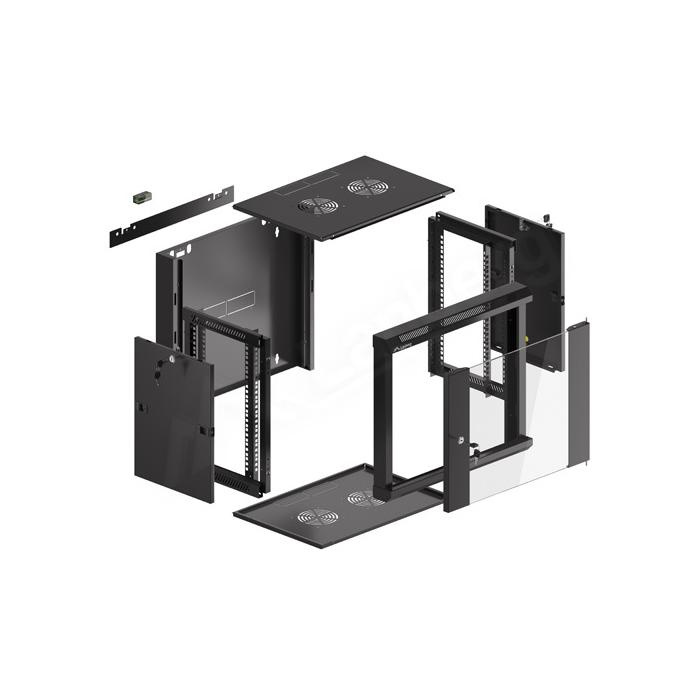 WALL-MOUNT 19" 9U/450 WITH GLASS DOOR BLACK (ASSEMBLED) WALL-MOUNT 19" 9U/450 WITH GLASS DOOR BLACK (ASSEMBLED)