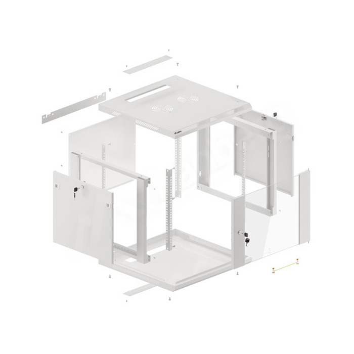 WALL-MOUNT 19” 9U/600x600 (Flat Pack) GREY with GLASS front door WALL-MOUNT 19” 9U/600x600 (Flat Pack) GREY with GLASS front door