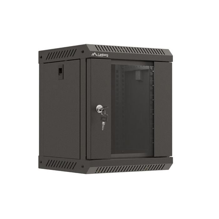 Wall mount rack 10” - 6U - 300 x 300, Black (RAL9004), Glass front door (Unassembled) Wall mount rack 10” - 6U - 300 x 300, Black (RAL9004), Glass front door (Unassembled)