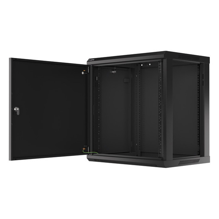 Wall mount rack 19” - 12U - 600 x 450, Black (RAL9004), Metal front door (Unassembled) Wall mount rack 19” - 12U - 600 x 450, Black (RAL9004), Metal front door (Unassembled)