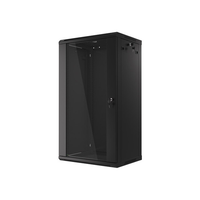 Wall mount rack 19” - 22U - 600 x 450, Black (RAL9004), Glass front door (Unassembled) Wall mount rack 19” - 22U - 600 x 450, Black (RAL9004), Glass front door (Unassembled)