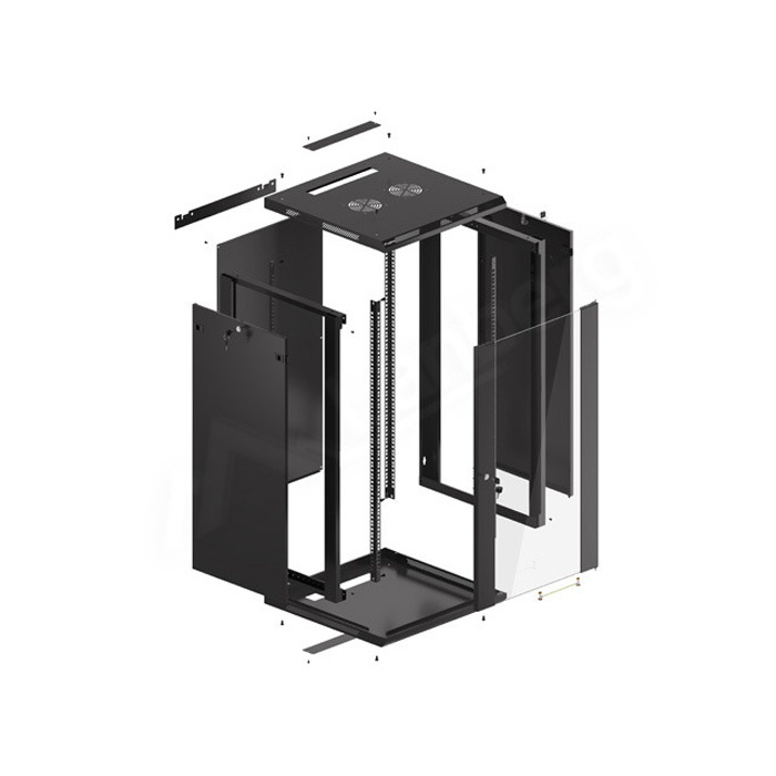 Wall mount rack 19” - 22U - 600 x 600, Black (RAL9004), Glass front door (Unassembled) Wall mount rack 19” - 22U - 600 x 600, Black (RAL9004), Glass front door (Unassembled)
