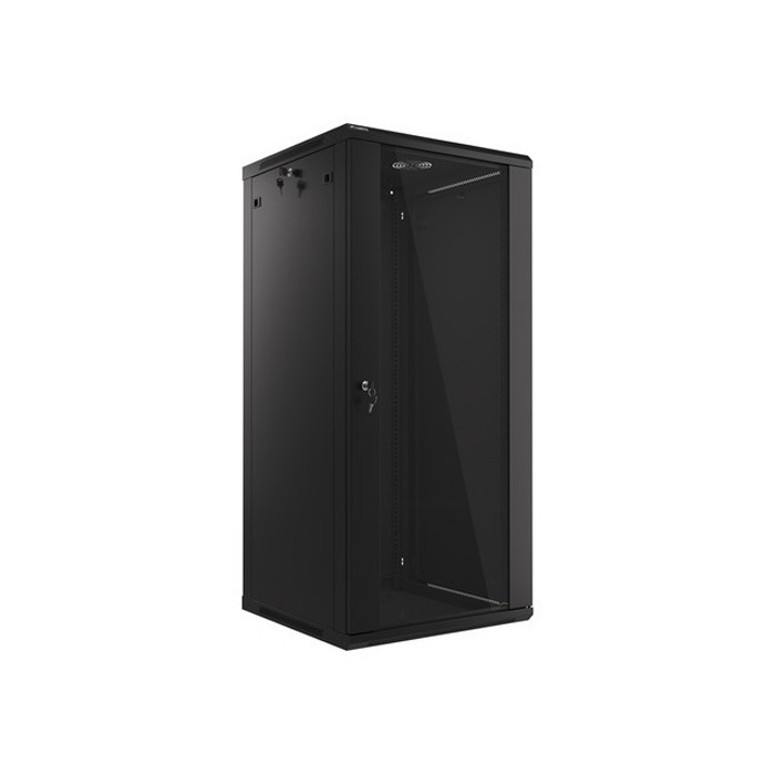 Wall mount rack 19” - 27U - 600 x 600, Black (RAL9004), Glass front door (Unassembled) Wall mount rack 19” - 27U - 600 x 600, Black (RAL9004), Glass front door (Unassembled)
