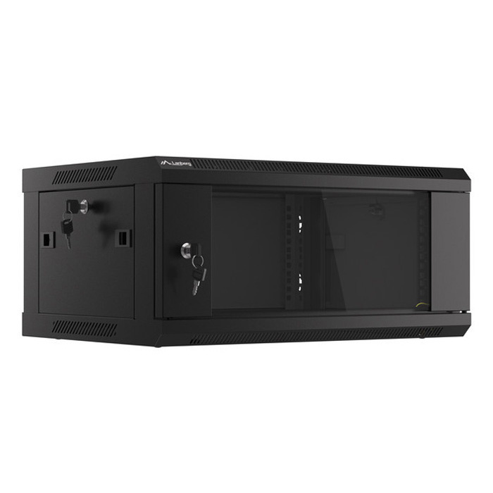 Wall mount rack 19” - 4U - 600 x 450, Black (RAL9004), Glass front door (Unassembled) Wall mount rack 19” - 4U - 600 x 450, Black (RAL9004), Glass front door (Unassembled)