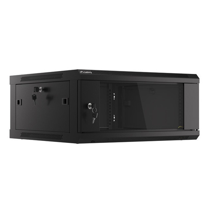 Wall mount rack 19” - 4U - 600 x 600, Black (RAL9004), Glass front door (Unassembled) Wall mount rack 19” - 4U - 600 x 600, Black (RAL9004), Glass front door (Unassembled)