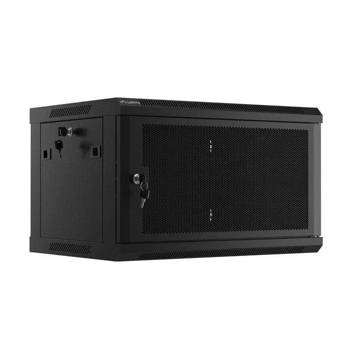 Wall mount rack 19” - 6U - 600 x 450, Black (RAL9004), Mesh front door (Unassembled) Wall mount rack 19” - 6U - 600 x 450, Black (RAL9004), Mesh front door (Unassembled)