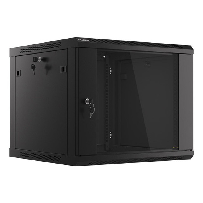 Wall mount rack 19” - 9U - 600 x 600, Black (RAL9004), Glass front door (Unassembled) Wall mount rack 19” - 9U - 600 x 600, Black (RAL9004), Glass front door (Unassembled)