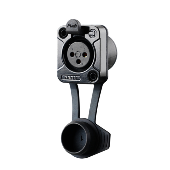 Z Series/Airtight - 3 pole XLR female D-size chassis, Black housing & gold cts (vertical PCB mount) Z Series/Airtight - 3 pole XLR female D-size chassis, Black housing & gold cts (vertical PCB mount)