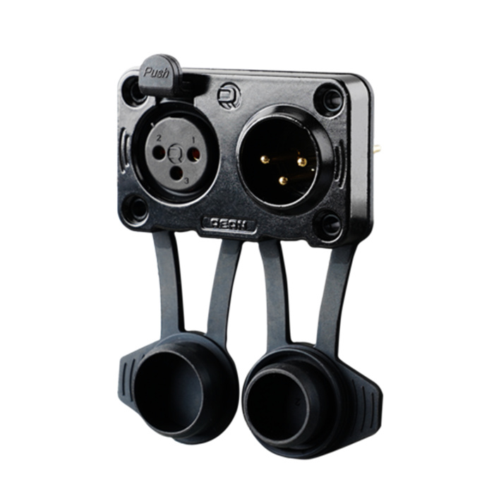 Z Series/Airtight - 3 pole XLR female & male combination chassis, Black housing & gold cts Z Series/Airtight - 3 pole XLR female & male combination chassis, Black housing & gold cts