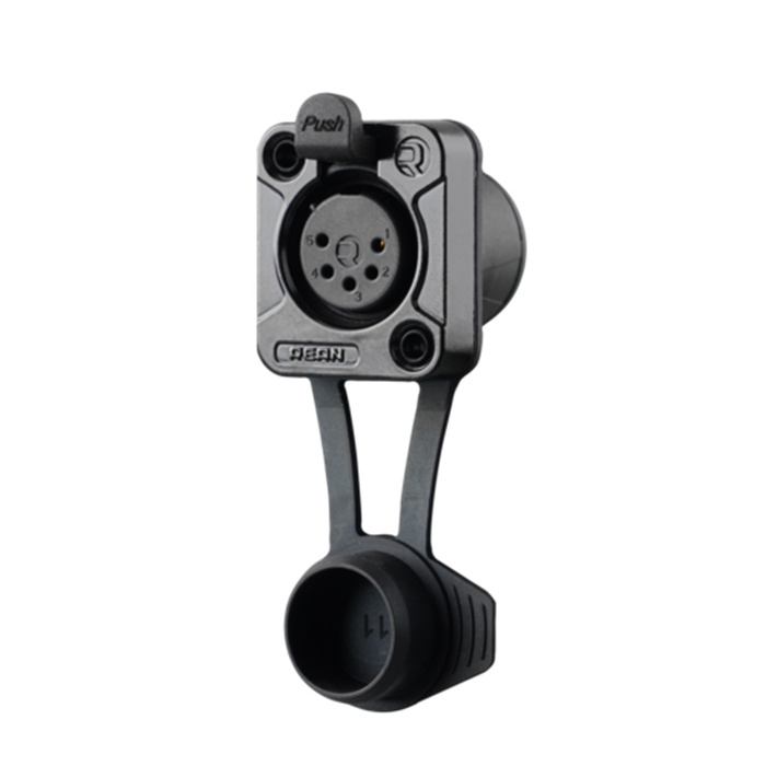 Z Series/Airtight - 5 pole XLR female D-size chassis, Black housing & gold cts (vertical PCB mount) Z Series/Airtight - 5 pole XLR female D-size chassis, Black housing & gold cts (vertical PCB mount)