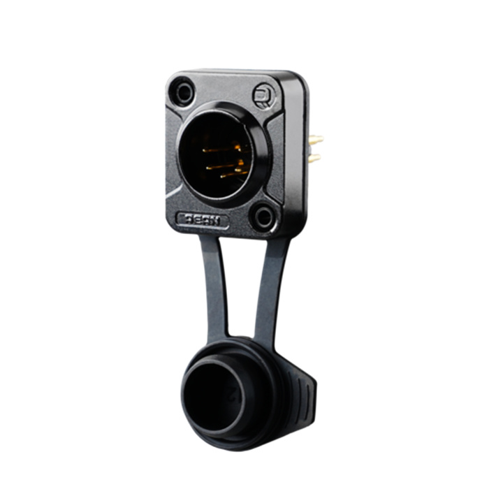 Z Series/Airtight - 5 pole XLR male D-size chassis, Black housing & gold cts (vertical PCB mount) Z Series/Airtight - 5 pole XLR male D-size chassis, Black housing & gold cts (vertical PCB mount)