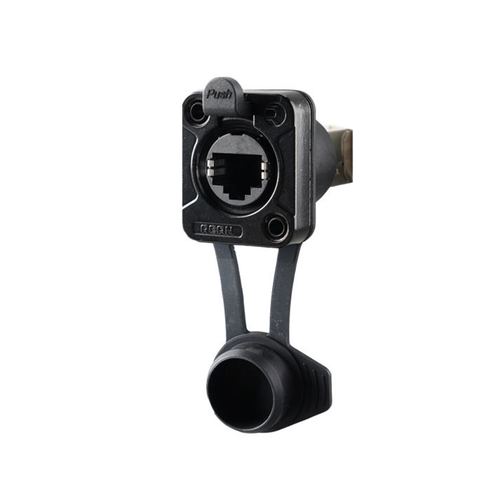Z Series/Airtight - CAT5e D-size chassis connector, feedthrough, Black housing Z Series/Airtight - CAT5e D-size chassis connector, feedthrough, Black housing