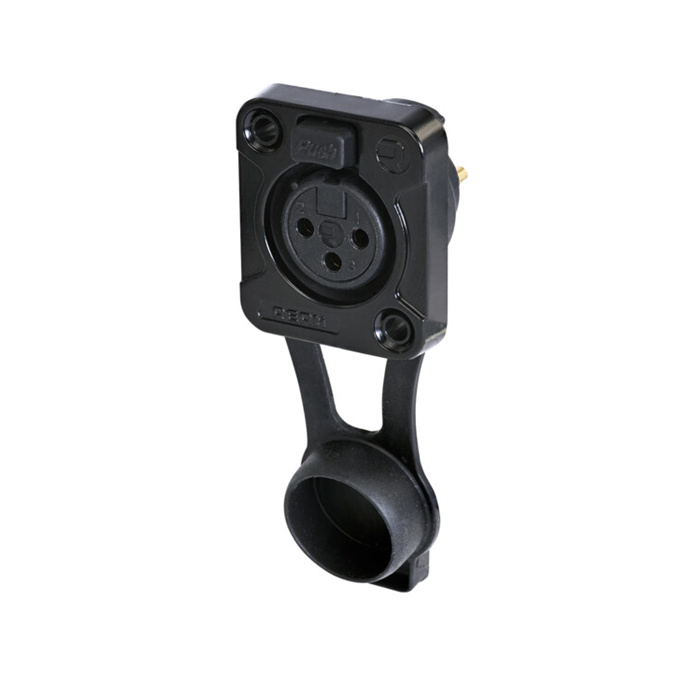 Z Series/Outdoor (IP65) - 3 pole XLR female D-size chassis connector, Black housing & gold contacts Z Series/Outdoor (IP65) - 3 pole XLR female D-size chassis connector, Black housing & gold contacts