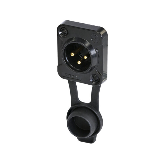Z Series/Outdoor (IP65) - 3 pole XLR male D-size chassis connector, Black housing & gold contacts Z Series/Outdoor (IP65) - 3 pole XLR male D-size chassis connector, Black housing & gold contacts