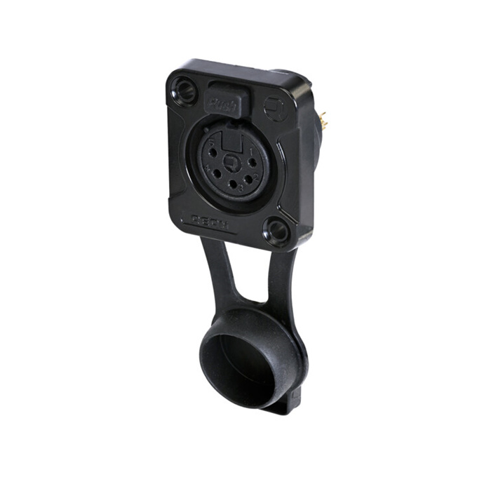 Z Series/Outdoor (IP65) - 5 pole XLR female D-size chassis connector, Black housing & gold contacts Z Series/Outdoor (IP65) - 5 pole XLR female D-size chassis connector, Black housing & gold contacts