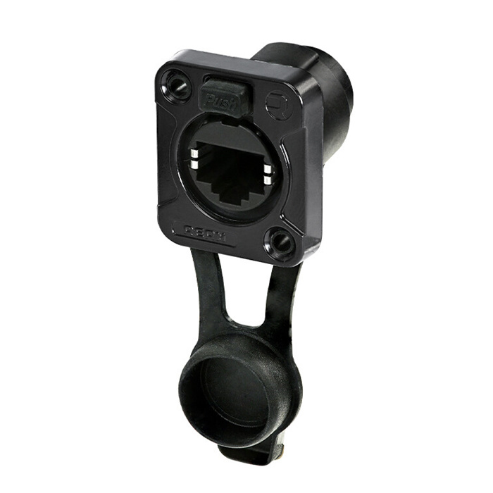 Z Series/Outdoor (IP65) - CAT5e D-size chassis connector, feedthrough, Black housing Z Series/Outdoor (IP65) - CAT5e D-size chassis connector, feedthrough, Black housing