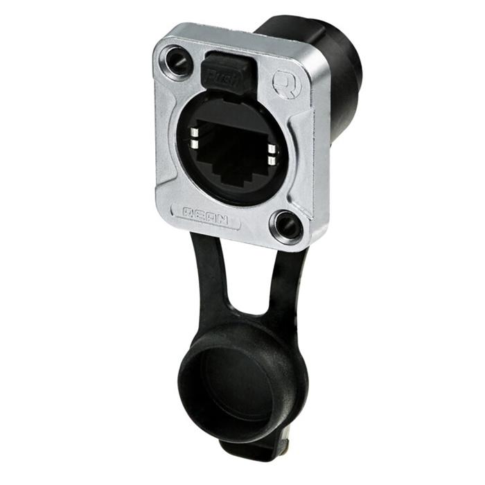 Z Series/Outdoor (IP65) - CAT5e D-size chassis connector, feedthrough, Chrome housing Z Series/Outdoor (IP65) - CAT5e D-size chassis connector, feedthrough, Chrome housing